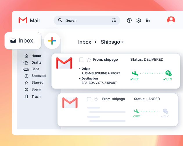 Air cargo status emails includes flight information and updates